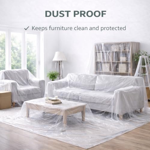 GREEN LIFESTYLE Plastic Drop Cloths for Painting 12 x 9 ft [6 Pack] – Waterproof Paint Drop Cloth, Plastic Sheets Floor Cover, Disposable Tarp for Furniture Protection, Remodeling and Moving - size: Plastic Drop 9x12