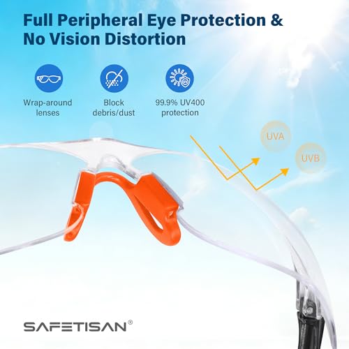 Clear Safety Glasses 6PK, Protective Eyewear UV Protection ANSI Z87.1 Crystal Clear Safety Goggles Scratch Impact Resistant Eye Protection with Soft Nose Pieces, Clear Lens Orange Temples - color: Clear Lens Orange Temples