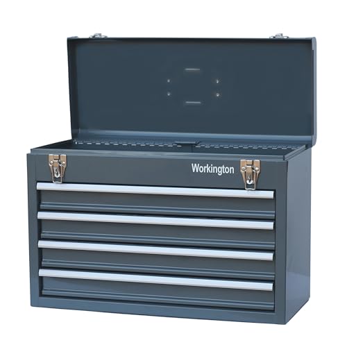 Workington Portable Metal Tool Chest with 4 Drawers, 20" 4-Drawer Tool Chest Cabinet with Ball Bearing Drawer Slides, Steel Tool Storage Box Organizer 4004 Gray - color: Grey