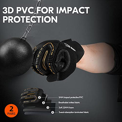 Vgo... 2-Pairs 32°F Waterproof High-Dexterity Heavy-Duty Winter Mechanic Gloves, Impact & Vibration Reduction (S, Black&Gold, SL8849FW) - color: Gold&black-lined, size: Small (2 Pairs)