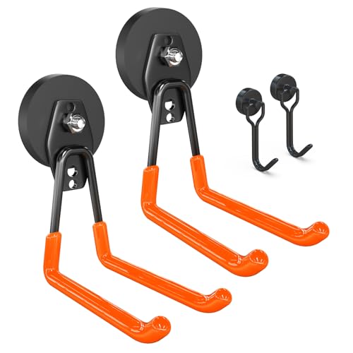 3-H Extra Strong Magnetic Hooks,Heavy Duty Large Anti-Slip Magnet Hooks U Shape,No-Drill Tool Holder for Garage,Power Drill,Garden Tools,Hose Storage,2 Pack Orange - color: Orange, size: 2.6"x2-MU
