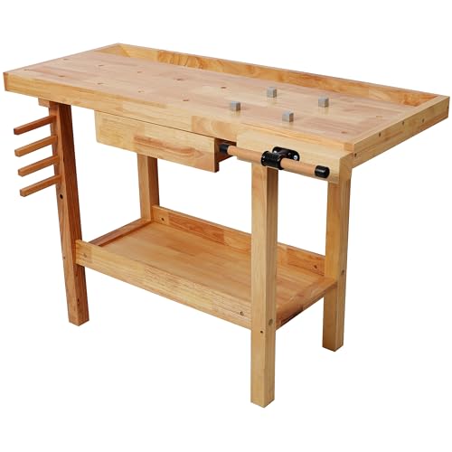 Montary 48" Wood Workbench, Heavy Duty Woodworking Bench with Adjustable Handle, 330Lbs Load Capacity Woodworking Table Work Bench with Drawer & Shelf for Garage, Workshop, Home Storage - size: 1 Drawer-48"