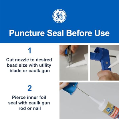 GE Supreme Paintable Silicone Caulk for Window & Door, White, 9.5 fl oz Cartridge, 1 Pack - 100% Waterproof Silicone Sealant, 7X Stronger Adhesion, Freeze & Sun Proof - size: Pack of 1