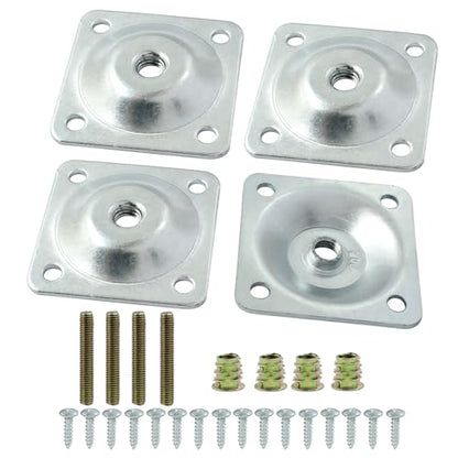 Set of 4 Leg Mounting Plates Kit, M8 Thread Furniture Sofa Legs Attachment Plates T-Plate for Repairing Damaged Sofa Couch Seats, with Hanger Bolts, Screws (Silver) - color: Silver, size: 5/16" (M8) -No Angle
