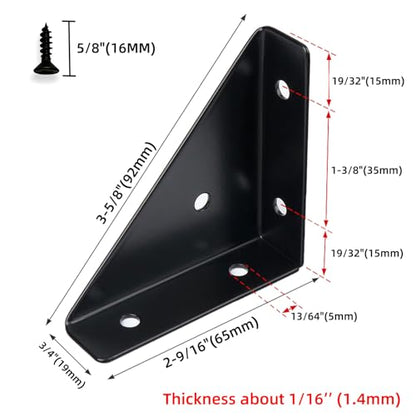 2-9/16" Corner Brace L Bracket for Wood – 10 Pack Solid Steel Triangle Bracket with Screws for Bookshelf/ Table/ Desk & Bed Frame Stabilization Repair – Easy DIY Fix for Shaky Furniture