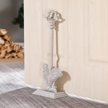 Heavy Duty Cast Iron Rooster Door Stopper, 20 Inch Tall Door Stop with Rod & Handle for Home, Farmhouse, Office - Rustic Décor - size: Distressed White - Rooster