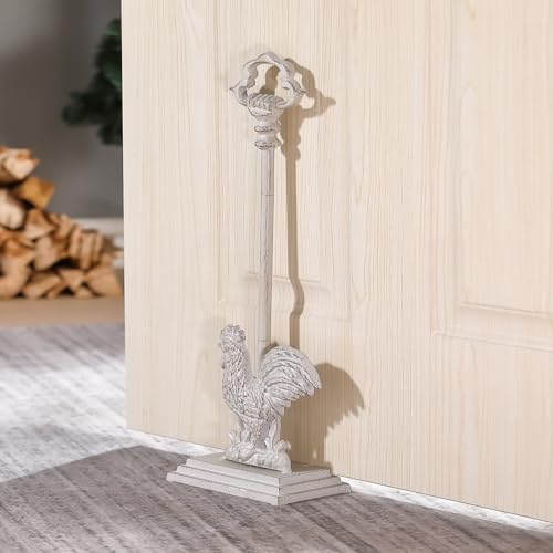 Heavy Duty Cast Iron Rooster Door Stopper, 20 Inch Tall Door Stop with Rod & Handle for Home, Farmhouse, Office - Rustic Décor - size: Distressed White - Rooster