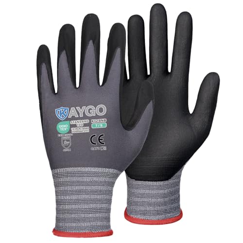 KAYGO Safety Work Gloves MicroFoam Nitrile Coated, 3 Pairs KG18NB,Seamless Knit Nylon Glove for Men and Women, Ideal for Automotive,Warehouse,Construction (Small,Gray) - color: Gray, size: Small