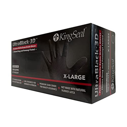 KingSeal UltraBlack-3D Nitrile Exam Gloves, Medical Grade, 6 MIL, Diamond-Texture Grip, Various Sizes and Packs (100 Count) - size: Large