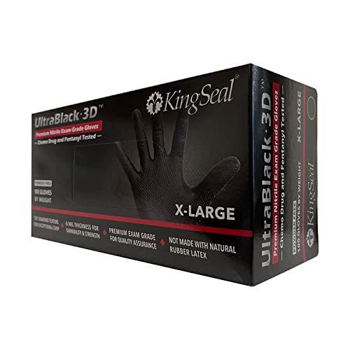 KingSeal UltraBlack-3D Nitrile Exam Gloves, Medical Grade, 6 MIL, Diamond-Texture Grip, Various Sizes and Packs (100 Count) - size: Medium