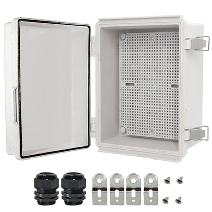 Zulkit Junction Box,IP67 Waterproof Electrical Box Hinged Cover Stainless Steel Latch Plastic Enclosure for Project with Mounting Plate Wall Bracket and 2 Cable Gland Grey 8.7"x6.7"x4.3"/220x170x110mm - color: Grey Cover, size: 8.7"x6.7"x4.3"