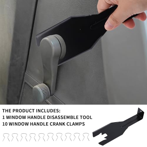 Penitue Window Handle Removal Tool with 10pcs Retainer Clips, Universal Window Handle Crank Disassemble Tool Metal Automotive Interior Repair Kit for Most Car Door Panel (Black) - color: Black