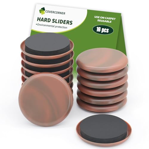 Furniture Sliders for Carpet 16 PCS - 2 1/2 inch Furniture Moving Slider Chair Legs Floors Protectors Furniture Movers Sliders – Move Your Furniture Easy & Safely(for Carpet) Brown Coffee - size: 16 PCS 2 1/2 inch Brown Coffee