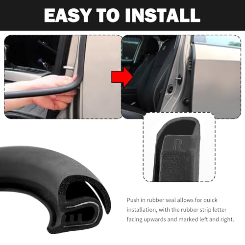 2.62Ft Car Door Weather Stripping, 2PCS Thickened Rubber Edge Trim with U-Shaped Metal Clips for Noise Reduction, Push-in Car Door Seal Strip, Black - color: 2.62Ft