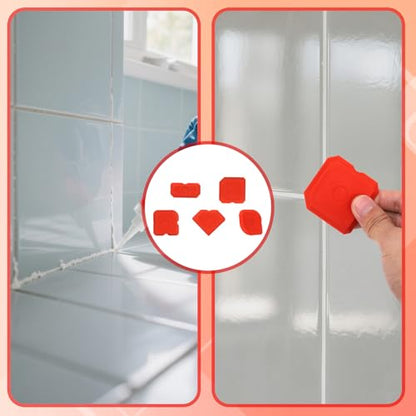 Tinoaly 10pcs Caulking Tool Kit, Silicone Reusable Sealant Grout Finishing Tool Set Portable Sealant Scraper Suitable for Kitchen Bathroom Floor Sink (Red) - color: Red