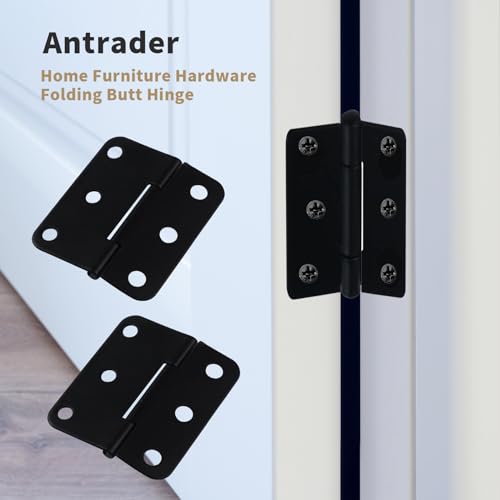 Antrader Door Hinges, 12-Pack Cabinet Gate Closet Folding Hinge, 1-1/2'' Long Home Furniture Hardware, Flat Black - color: Black, size: 1.5" x 1.3", 12pcs