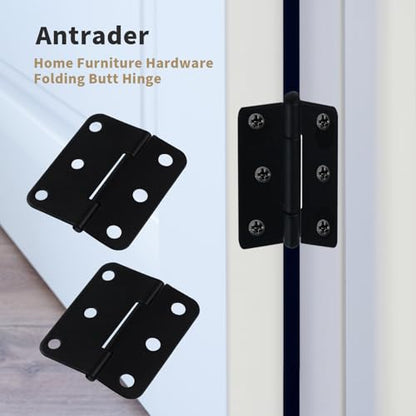 Antrader Door Hinges, 12-Pack Cabinet Gate Closet Folding Hinge, 1-1/2'' Long Home Furniture Hardware, Flat Black - color: Black, size: 1.5" x 1.3", 12pcs