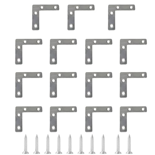 15PCS (80x80mm) Flat L Brackets Corner Braces, Heavy Duty Steel Right Angle Support Plates for Furniture, Shelves, Photo Frames, Cabinet Repair (Silver) - size: 3.15" x 3.15", style: Silver