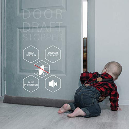 Door Draft Stopper, 32 Inch Weighted Under Door Noise Cold Air Blocker, Heavy Duty Sound Proof Draft Guard Gap Snake for Bottom of Doors and Windows, 2lbs (Gray) - size: 32in
