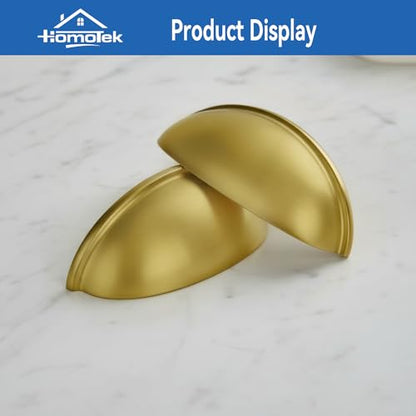 HOMOTEK 6 Pack Drawer Bin Cup Pulls Dresser Pulls for Cabinets - 3 Inch Hole Centers Furniture Handles,Kitchen Cabinet Hardware, Brushed Gold - color: Brushed Gold, size: 6 Pack