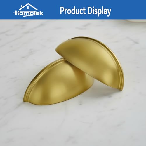 HOMOTEK 10 Pack Drawer Bin Cup Pulls Dresser Pulls for Cabinets - 3 Inch Hole Centers Furniture Handles,Kitchen Cabinet Hardware,Brushed Gold - color: Brushed Gold, size: 10 Pack