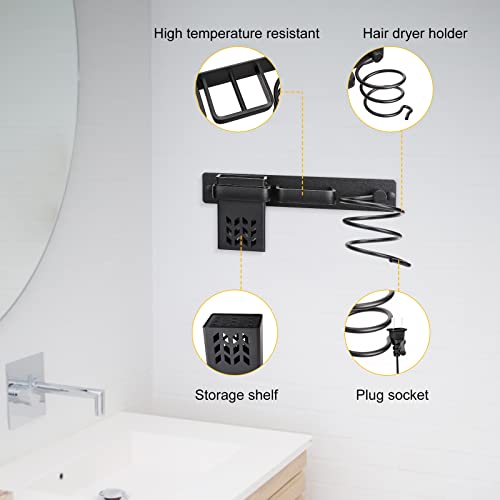 YUET Hair Dryer Holder Hairdryer Station Wall Mounted Shelf Bracket Straightener Stand Hanger Organizer Blow Storage w/Cable Tidy Rack For Dressing Table Bathroom Aluminum Professional,Black With Cup - color: Black With Cup