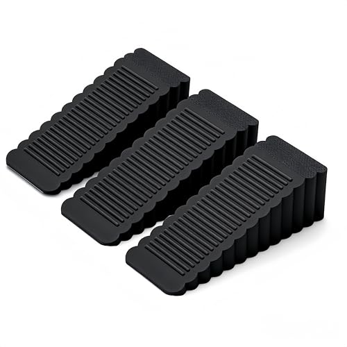 3 Pack Rubber Door Stoppers Wedge, Elfthloo Stops Fits 5-23mm Gaps, Non-Slip Floor & Wall Protector, Doorstops for Bottom of Door, Black - color: Black, size: 3 Pcs