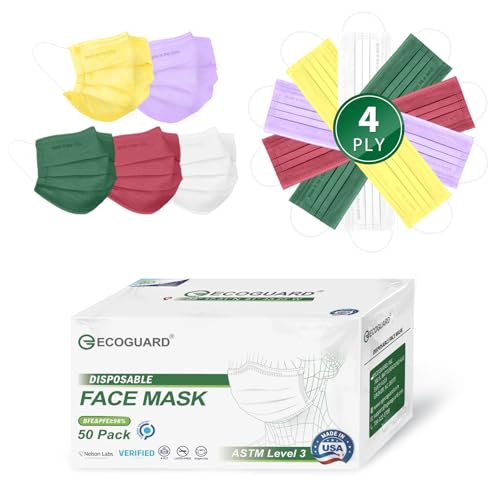Disposable Face Masks Made in USA, 4 Ply for Families, Students, Breathable All-Day Wear & Safety, FSA HSA Eligible, ASTM Level 3 Medical Grade, 50 Pack, Crimson White Glow - color: Crimson White Glow, size: 50 Pack, style: Resealable Bag