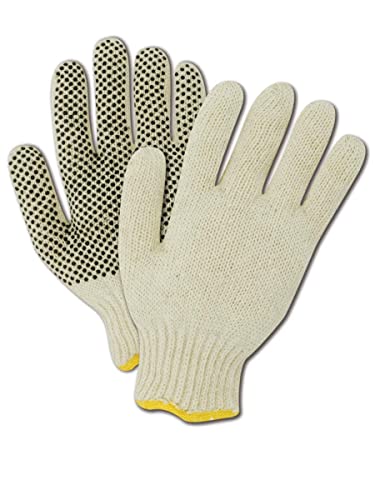 MAGID MultiMaster T936 Cotton/Polyester Glove, One-Sided Plastic Dots, 10" Length, Men's (12 Pairs) - color: White, size: Mens