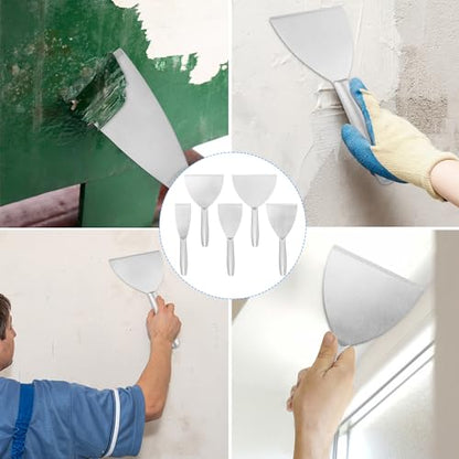 2", 3", 4", 5", 6" Putty Knife Scraper, Putty Knife Set, Stainless Steel Putty Knife, Wallpaper Scraper Paint Scraper Tool for Spreading Drywall Spackle, Plasterboard Mud, Scraping Paint, by GENHAKON