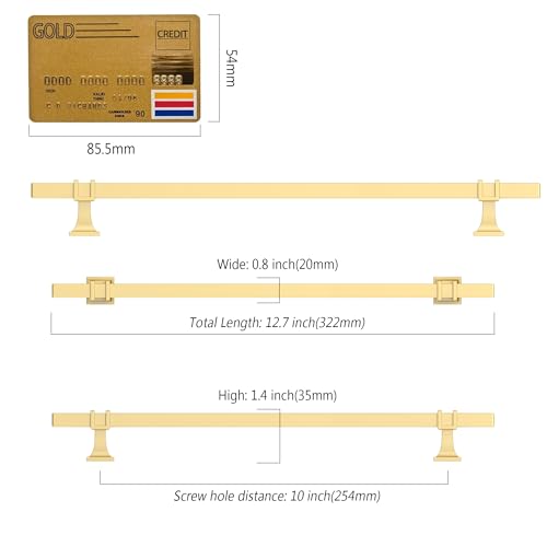 Amerdeco 10 Pack Brushed Gold Cabinet Pulls 10 Inch(254mm) Hole Center Drawer Pulls Cabinet Hardware Kitchen Cabinet Handles for Bathroom Dresser Pulls ZH0067 - color: Brushed Gold, size: 10"/254MM Hole Center
