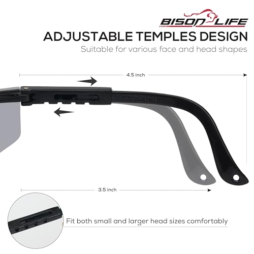 BISON LIFE Anti Fog Safety Glasses with Adjustable Temple & Side Protection, Wraparound Anti-Scratch Lens, Gray Lens & Black Temple, Mowing, Gardening, Outdoor Sports & More (Pack of 3) - color: Gray/Black