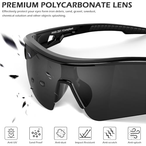 OXG 6 Pack Safety Glasses for Men Women, ANSI Z87.1 Work Glasses Anti Scratch Protective Eyewear with UV400 Protection - color: Grey