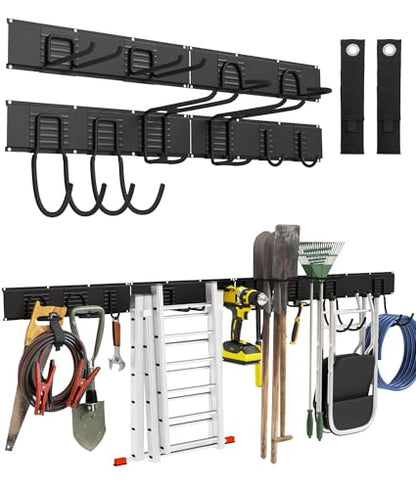 64" Heavy Duty Garage Tool Organizer Wall Mount with 10 Adjustable Metal Hooks, Storage Rack for Garage Organization, Garden Tools, Yard, and Shed Storage, Holds up to 660 lbs