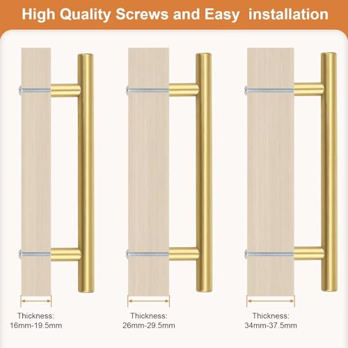Probrico 5 Pack Hole Centers (128mm) 5inch Gold Kitchen Cabinet Handles Stainless Steel Polished Gold Cabinet Pulls Round T Bar Pull Handle for Cabinets and Drawers Total Length 7.5inch(192mm) - color: Gold, size: Hole Centers: 5"