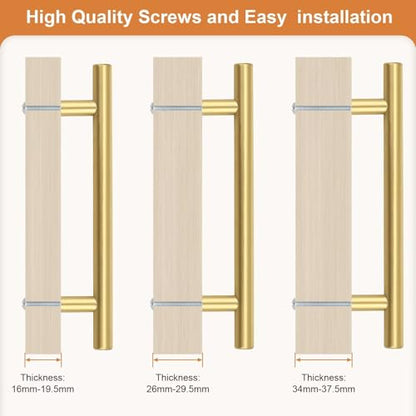 Probrico 5 Pack Hole Centers (128mm) 5inch Gold Kitchen Cabinet Handles Stainless Steel Polished Gold Cabinet Pulls Round T Bar Pull Handle for Cabinets and Drawers Total Length 7.5inch(192mm) - color: Gold, size: Hole Centers: 5"