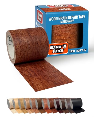 MATCH 'N PATCH Wood Grain Repair Tape - Mahogany, 2.25 in x 15 ft (1-Pack) – Wood Grain Colored Duct Tape for Mirror Frame, Trim, Borders, Floor and Other Furniture, Scratch Repair Kit - color: Mahogany