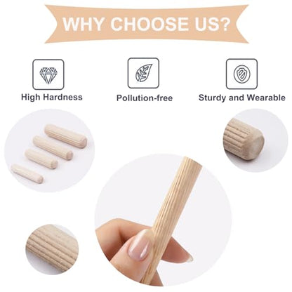 smseace 230Pcs Wooden Dowel Pins 1/4inch 5/16inch 3/8inch, Fluted Wood Dowels Rods for Crafts, Furniture, DIY Manual - size: 230Pcs Straight Wood Pin - 4 Sizes