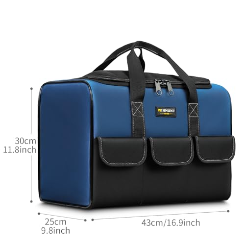 WINHUNT Large Tool Bag, 1680 Denier with 5 Exterior Pockets Electrician Tool Bag, Ideal for DIY Enthusiasts and Craftsmen Tool Bags for Men Heavy Duty, Blue