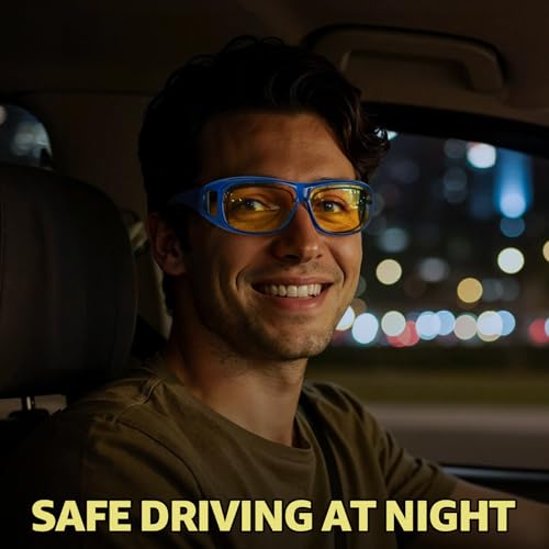 Myiaur Night Vision Glasses for Men Women, Polarized Fit Over Wrap Around Driving Glasses, Anti Glare and UV400 Protection - color: A02 Transparent Blue/ Yellow Night Vision Glasses