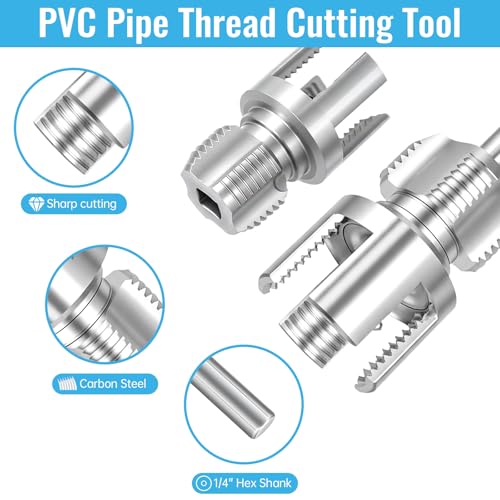 3PCS Integrated Internal & External Pipe Threader Tool for Electric Drill, NPT Thread Maker 1/2", 3/4", 1" with 2 Rolls PTFE Tape, PVC Plastic Pipe Threading Kit for Plumbing and Home Repairs