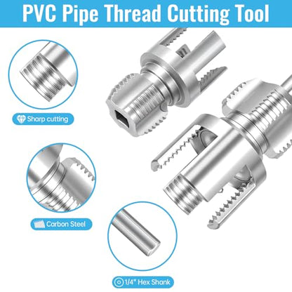 3PCS Integrated Internal & External Pipe Threader Tool for Electric Drill, NPT Thread Maker 1/2", 3/4", 1" with 2 Rolls PTFE Tape, PVC Plastic Pipe Threading Kit for Plumbing and Home Repairs