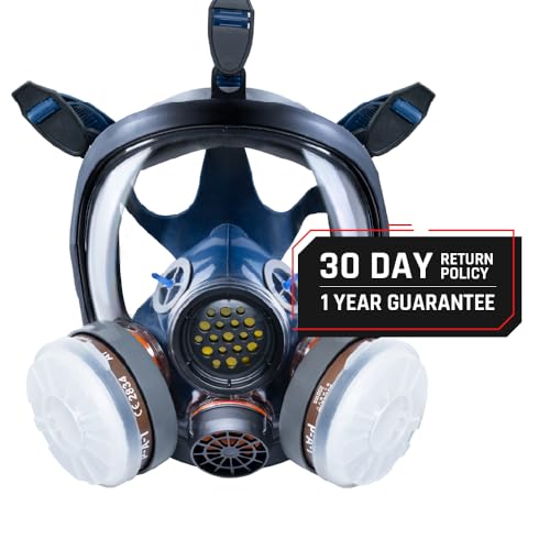 Parcil Distribution Full Face Respirator Mask - Air Purifying, Organic Vapor & Particulate - Industrial Use - CE Tested - color: Pt-100 Clear