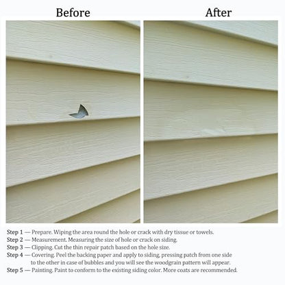 Vinyl Siding Repair Kit 24Pcs 6.3X4.75Inch Self-Adhesive Vinyl Siding Patch PVC Tape Cover Any Cracks Holes Blemishes on Vinyls Sidings Fence Tools Home Skirting - size: 24 patches