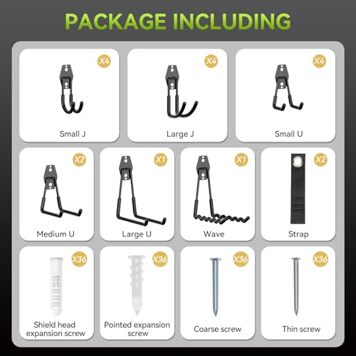 18 Pack Garage Hooks Heavy Duty, Utility Steel Garage Storage Hooks, Garage Organization System with Anti-Slip Wall Mount Hangers for Hanging Bike, Ladder, Garden Tools (Black)
