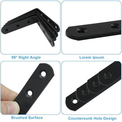 4 Pcs Black Corner Brace L Bracket, 3*3*0.8 inch / 80*80*20mm Iron Right Angle Brackets, Metal Joint Right Angle Bracket for Tables, Furniture, Shelves with Screws - size: 3"- 80mm-Black