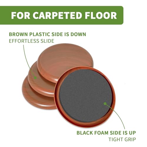 Furniture Sliders for Carpet 8 PCS - 3 1/2 inch Furniture Moving Slider Chair Legs Floors Protectors Furniture Movers Sliders – Move Your Furniture Easy & Safely(for Carpet) Brown Coffee - size: 8 PCS 3 1/2 inch Brown Coffee