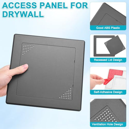 M METERXITY 1-Pack Access Panel for Drywall, 6x6 Inch Plastic Self Adhesive Wall Hole Cover Access Doors for Wiring Cable/Ceiling, Removable Plumbing Wall Panel [Black, Vented Square] - color: Black