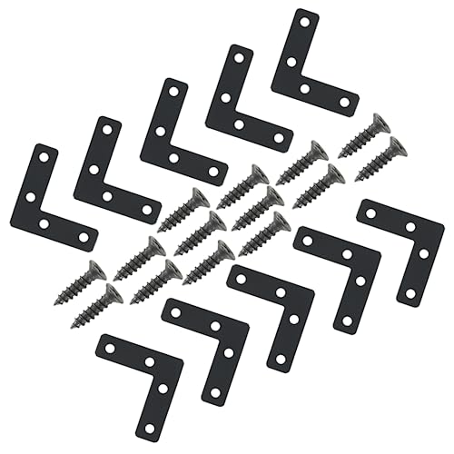 Hordion 10Pcs 2 x 2 Inch L Bracket Corner Brace (50 X 50mm), Iron Flat Corner Bracket Heavy Duty, Metal L Shaped Bracket Support Brace, Right Angle Bracket Repair Plates with Screws - size: 2" x 2" (Black), style: L-Shape