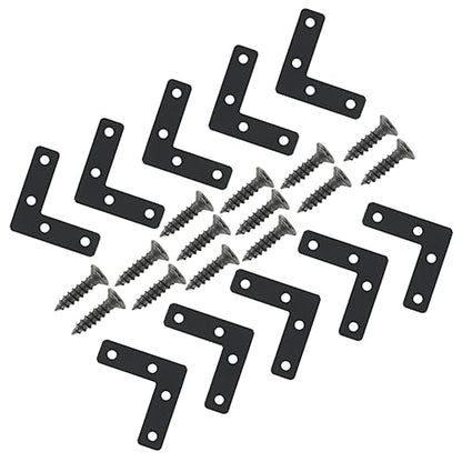 Hordion 10Pcs 2 x 2 Inch L Bracket Corner Brace (50 X 50mm), Iron Flat Corner Bracket Heavy Duty, Metal L Shaped Bracket Support Brace, Right Angle Bracket Repair Plates with Screws - size: 2" x 2" (Black), style: L-Shape